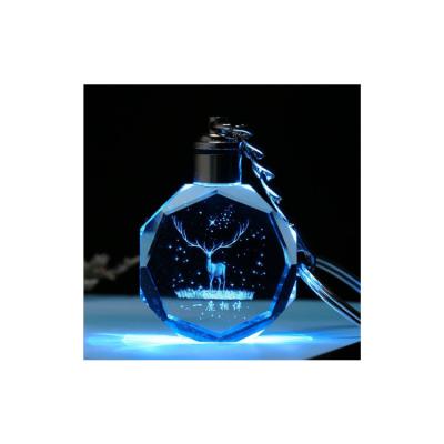 China Custom Clean Luxury/Durable/High Glossy/Easy LOGO Crystal LED Interior Engraved Key Chain Light Pendant Gifts Colorful for sale