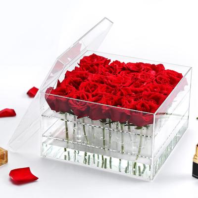 China Cheap High Gloss Clear Square Acrylic Display Box Flowers Box for sale