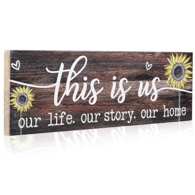 China Contemporary This Is Us Wall Decor Rustic Wooden Sign Sunflower Prints Retro Home Sign Wall Plaque For Living Room Bedroom Farmhouse for sale