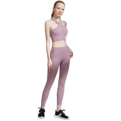 China Custom Logo Sports Fitness Bra Breathable Women's Top Pants Gym Clothes Tracksuit Workout Set Leggings Fitness Suit For Women for sale