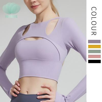 China Logo Breathable Custom Yoga Clothes Sports Fitness Sports Waist Long Sleeve Quick Dry Activewear Yoga Tops Elastic Tight Fitness Long Tops for sale