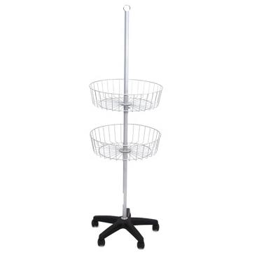 China Show Products 2 Layer Wire Display Rack Rotating Round Metal Basket Display Rack for sale