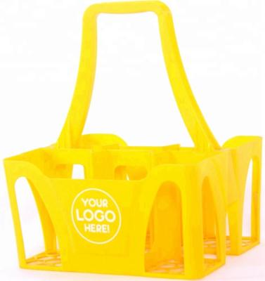 China Customized logo high quality plastic printed 6 pack plastic beer bottle basket/carrier with handle for sale