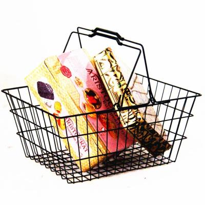 China With Double Handles 16L Metal Basket Iron Metal Shopping Basket Wholesale Wire Shopping Basket for sale