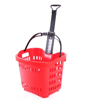 China Store Grocery Plastic Shopping Baskets With Wheels for sale