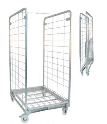 China Folding& Space Saving Heavy Duty Storage 2 Wire Cage Roll Container Side Trolley For Warehouse for sale