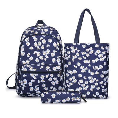 China Custom Logo Waterproof 3 In 1 School Bag Set For Girls Korean Flower Backpack for sale