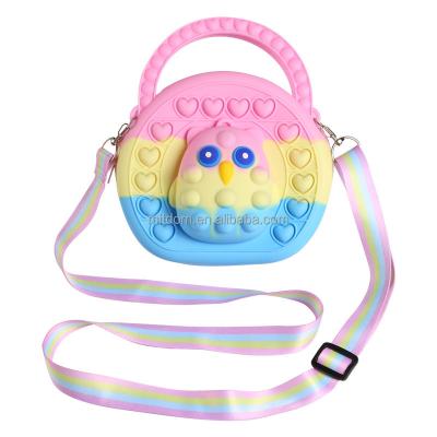 China Water Resistant OEM Logo Designer Bag Push Bubbles Sensory Wiggle Person Toy Rainbow For Boy Girl Kid Bag Sillicon Kit Bag Cross - Body for sale