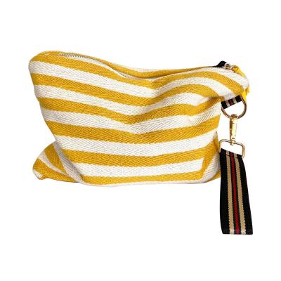 China OEM Durable Custom Canvas Stripe Logo Cosmetic Hanging Travel Makeup Make Up Bag for sale