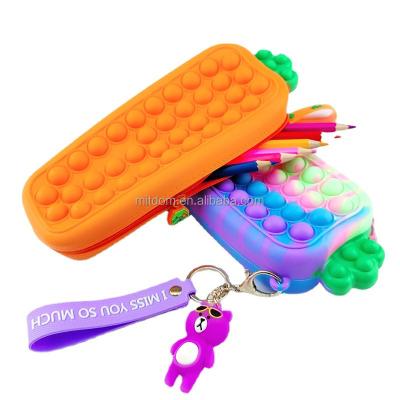 China Schools & Offices OEM Logo Accept Bubble Bubble Shaker Gift Box Squeeze Pen Case School Kid Sensory Popit Wiggle Pencil Case Kids Button Pencil Case for sale