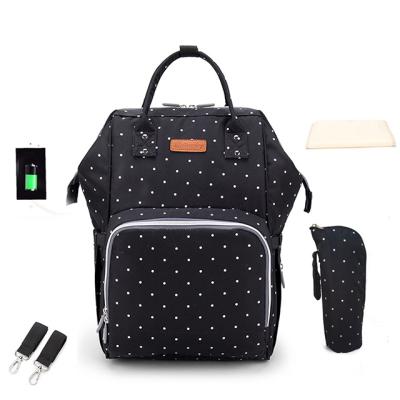 China With USB Drop Shipping Multifunctional Color Pure Dots Mummy Bag Large Capacity Backpack With USB Port Diaper Filler Bag for sale