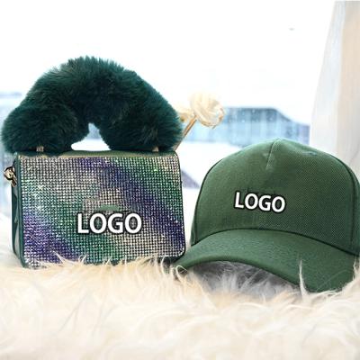 China Daily Life Chain Purse Peaked Diamond Furry Crossbody Dubai Handbags Hot Sale PU Shoulder Bag Hat Wallet Set For Women Custom LOGO for sale