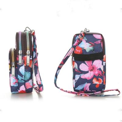 China Wholesale Vintage Nylon Fabric Printed Multi-layer Package Mobile Phone Bag Women Arm Coin Purse for sale