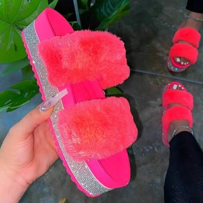 China Fashion trend loose wholesale women's fur slides candy color china ladies sandals lovely fur women home slippers for sale