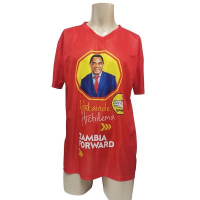 China Anti Wrinkle Low Price Africa Zambia President Elections Campaign T-Shirt, Gift Promotion V-Neck Short Sleeve Election Shirt 120 Gsm 3.54oz for sale