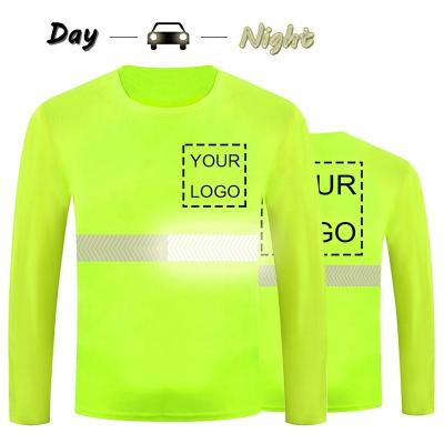 China Long Sleeve Vis Work Shirts Round Neck T Shirt Men's Custom High Reflective Construction Hi Visibility LED FLASH T-Shirts Reflective T-Shirts for sale