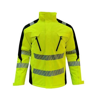 China LED FLASH LED FLASH Men's Fluorescent Green Color Block Jacket Bomber Jacket Zipper Puffy Pocket Waterproof Hi Vis Reflective Safety Jacket for sale