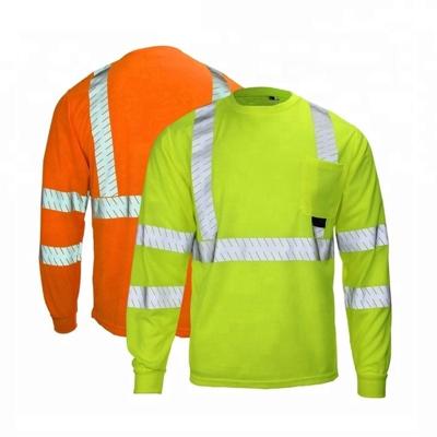 China New Design LED Front Pocket Hi Vis Reflective LED Sleeve Road Safety T-Shirt Men Long Sleeve Breathable Short Shirt Uniforms Construction SNAP for sale