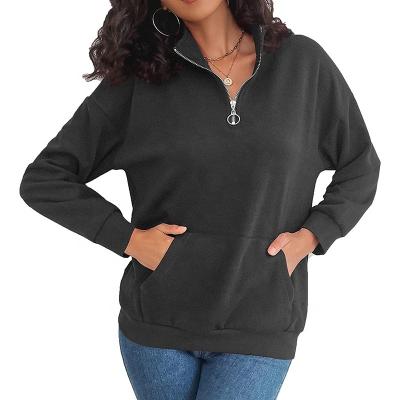 China Casual Anti Wrinkle Women's 1/4 Zipper Pullover Fleece Sweatshirt Warm Tunic Tops Fashion Zipper Kangaroo Pockets Women's Quarter Zipper Sweatshirt for sale