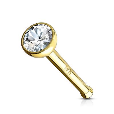 China Custom 2022 Bling Crystal Casual/Sporty Hip Hop Bezel Set Clear 2mm CZ Ball 14K Solid Gold Nose Stud Ring for sale