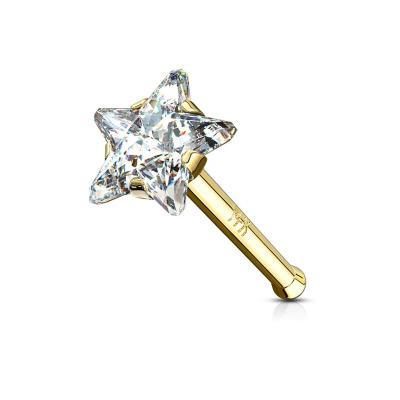 China 2022 Star Fork CZ Nose Stud Ring 14K Solid Gold Casual/Sporty Nose Rings Perforations for sale