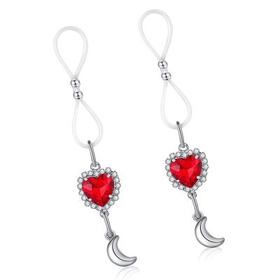 China High Quality CZ Heart Piercing Non Slip On Dangle Nipple Ring Barbells Body Jewelry for sale