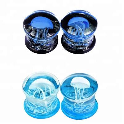 China Punk Pyrex Glass Glow In The Dark Jellyfish Ear Plug 6mm Piercing Body Jewelry Wholesale for sale