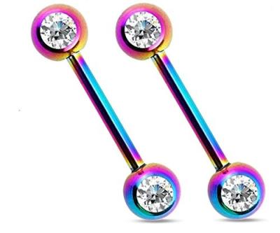 China CLASSIC Paint 316L Stainless Steel Barbell Tongue Crystal Nipple Body Piercing Jewelry for sale