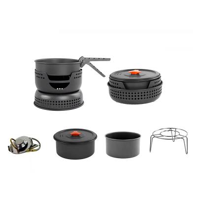 China Windproof Outdoor Aluminum Nonstick Camping Pot Cookware Sets for sale