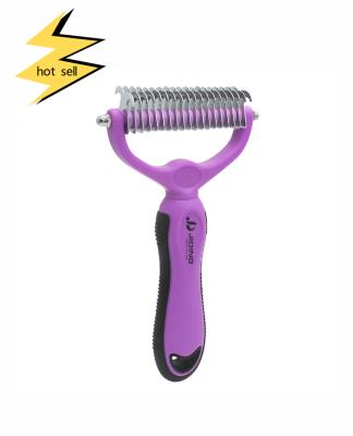 China 2021 New Viable Stainless Steel Pet 2-Sided Undercoat Rake Dematting Paint Safe Pet Grooming Brush for sale