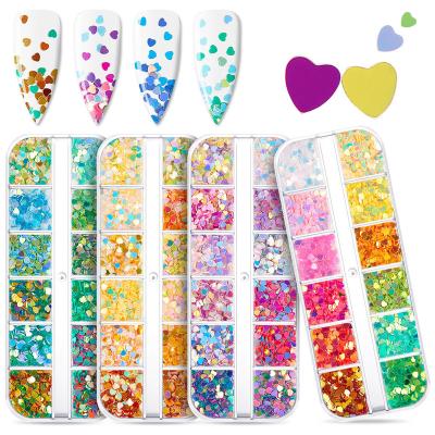 China Hot Sales 3+4+6+8mm Eco-friendly Material Mixed Gold Heart Glitter Nail Glitter Accessories For Nail Art Decoration for sale