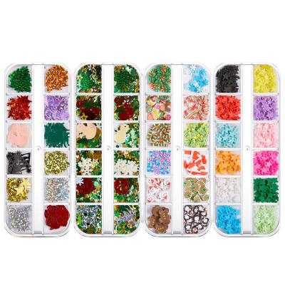 China Mixed 12 Grids Eco-Friendly Design Christmas Nail Sequins Material Nail Glitter For DIY Nails Art Decoration for sale