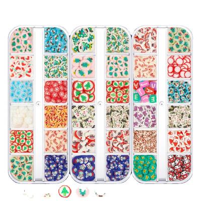 China 2022 Colorful Eco-friendly Nail Art Charms Material Polymer Clay Slices 12Grids/Box Christmas 3D Nail Art Accessory Holiday Stickers Decoration for sale