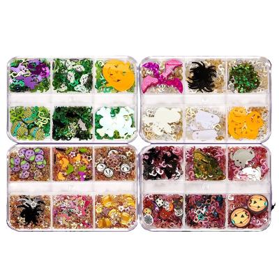 China Wholesale 6 Grids Eco-Friendly Material Mix Shape Nail Glitter Powder Irregular Rhombus Hallowmas Nail Art Accessories Decorations Sequins for sale