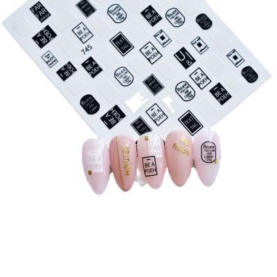 China Black And White English Letter Nail Personality Sticker Nail Art Adhesive Decoration UV Number Eco-friendly Material for sale