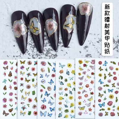 China 2022 Eco-friendly Materials New Colorful Laser Butterfly Pattern Nail Art Decoration Nail Sticker for sale