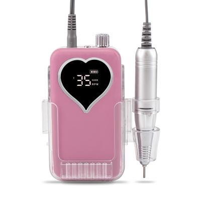 China 35000RPM 45W Convenient Cordless Electric Nail Drill Machine Portable Rechargeable Heart-shape E-folder Dock LCD Display for sale