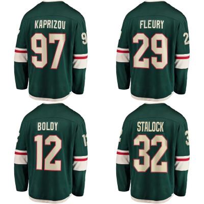 China Shirts & Complete Stitched 97 Kirill Kaprizov 29 Fleury Custom USA Ice Hockey Uniform Wholesale Minnesota City Wild Tank Top Men for sale