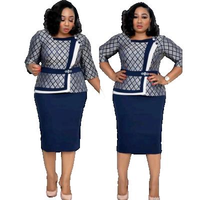 China Summer QUICK DRY Plussize Plaid Women Clothing 2 Piece Skirt And Top Set for sale