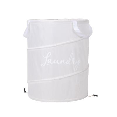 China Home Wholesale Round Laundry Baskets Polyester Mesh Laundry Hamper Steel Storage Organizer With Lid for sale