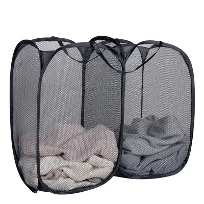 China Wholesale Home Mesh Pop Up Laundry Hamper Folding Two Piece Basket Durable Bathroom Bags With Strong Net Cloth Bottom For Home for sale