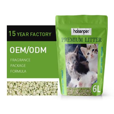 China Viable Crush Green Cat Litter BSCI Factory OEM Bulk Flushable Clumping Clumped Broken Green Tea Cat Litter Sand For Cat for sale