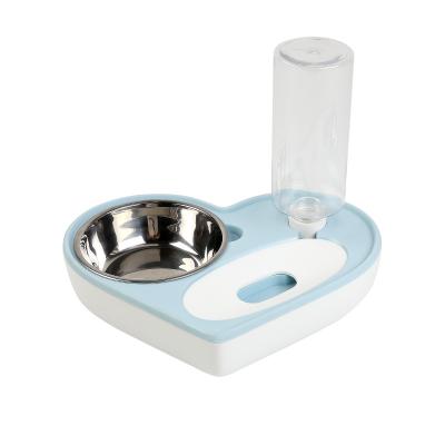 China Beautiful Heart Pet Double Cups Feeder Sustainable Water Drink Dispenser Automatic Pet Feeder for sale