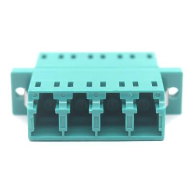 China Stable CATV System Lowest LC PC OM3 Multimode Quadruplex Fiber Optic Adapter with Flange for sale