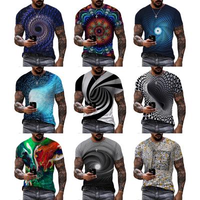 China Cute 2022 QUICK DRY swirl 3D tech pattern printed shirt for men plus size O-neck funny all over print tops mens fashion T-shirts for sale