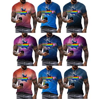 China Rainbow Cat Print T-shirts Men Summer Shorts QUICK DRY Digital Printing Mens Tops OEM ODM Tops Shirt 3D Tees for sale