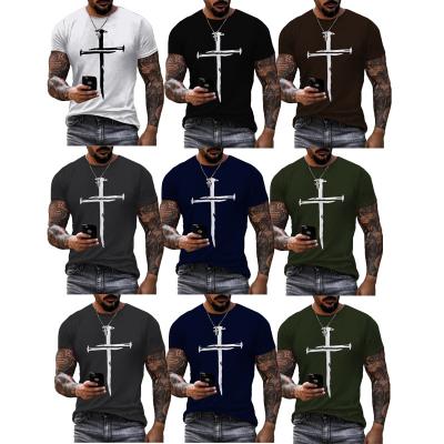 China 2022 Jesus Christ Cross 3D Digital Printing T-shirts Mens Summer Shorts QUICK DRY Sleeve Printing Mens Top OEM ODM Tops Shirt 3D Tees for sale