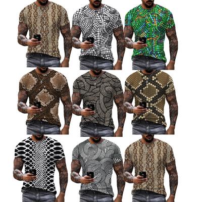 China 2022 Fashion Snake Skin Print T-shirts Mens Summer Shorts QUICK DRY Sleeve Digital Printing Mens Top OEM ODM Tops Shirt 3D Tees for sale