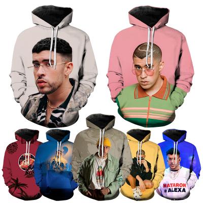 China High Quality Windproof Oversized Pullover 3D Printed Hoodies For Popular Singer Bad Bunny Fashion Casual Men's 3D Printed Mens Hoodies for sale