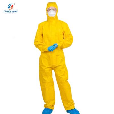 China Hoods or Collar+ Long Sleeves with Boots or Without or Customized Crownname Hazmat Chemical Full Body Protection Disposable Medical Suit for sale